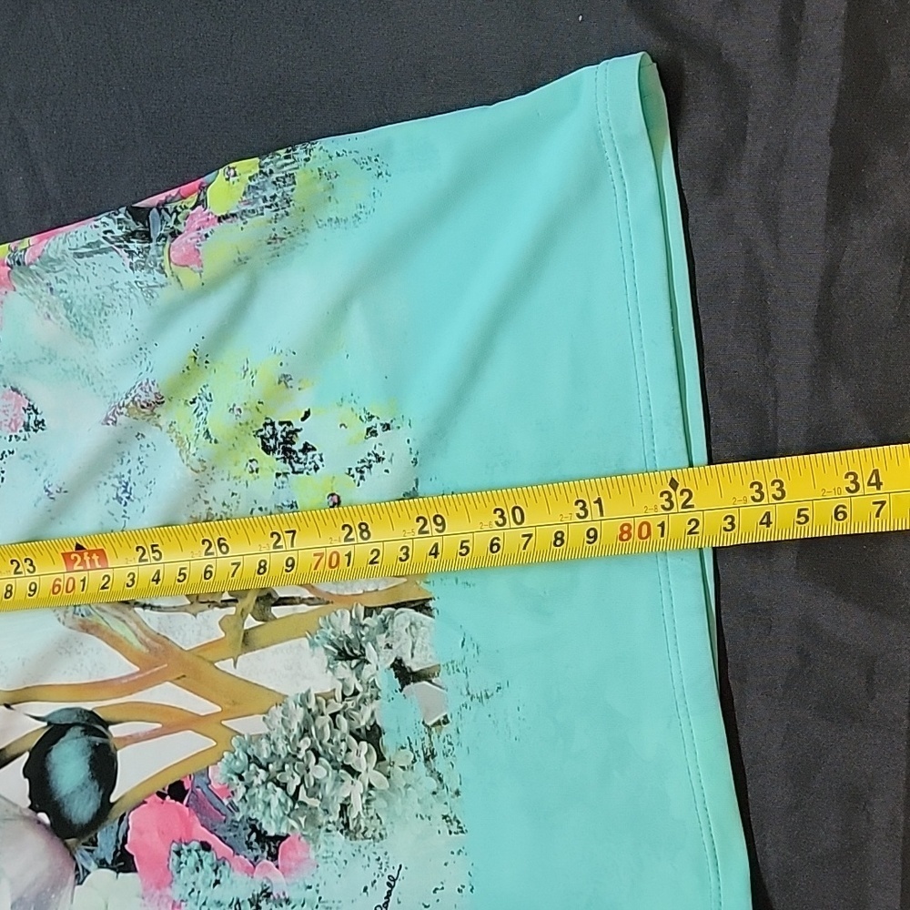 Roberto Cavalli Teal Floral Short Sleeve Mini Dress Size 46 - Picture 12 of 16